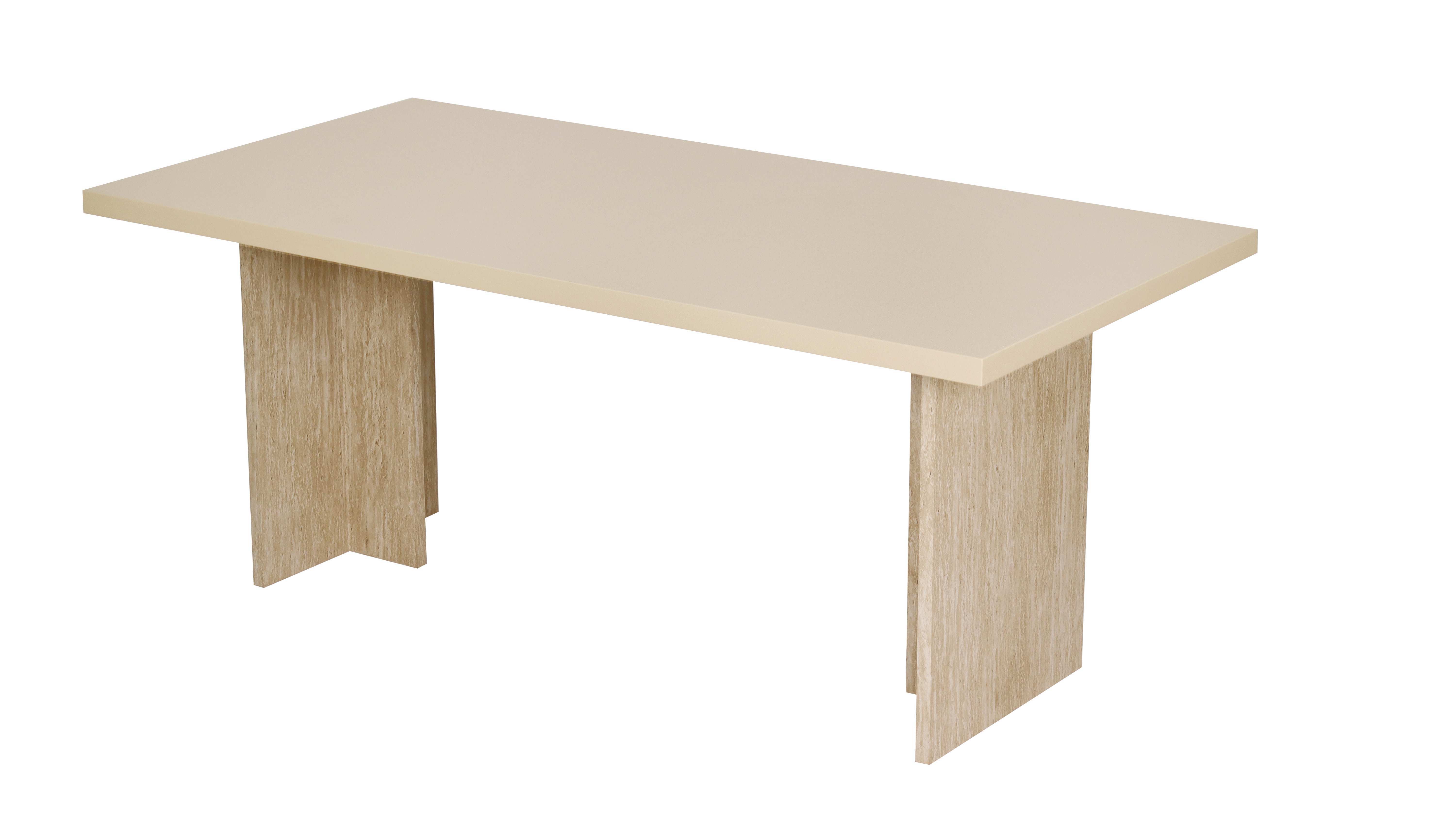 Nordic style beige painted rectangular dining table with Grey Travertine paper veneer