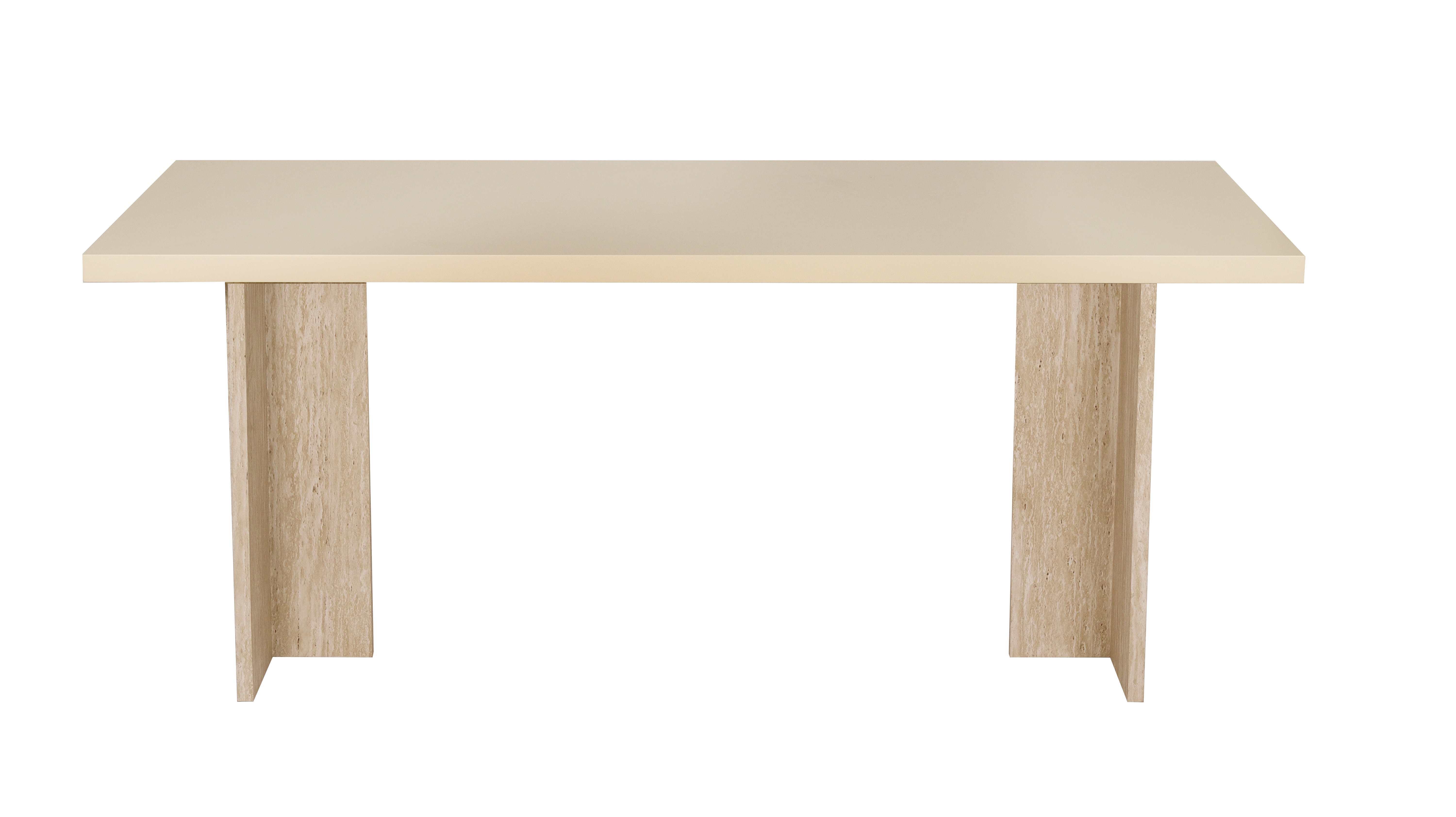 Nordic style beige painted rectangular dining table with Grey Travertine paper veneer