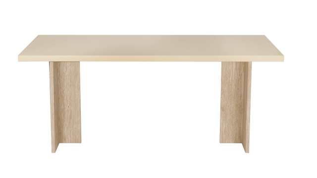 Nordic style beige painted rectangular dining table with Grey Travertine paper veneer