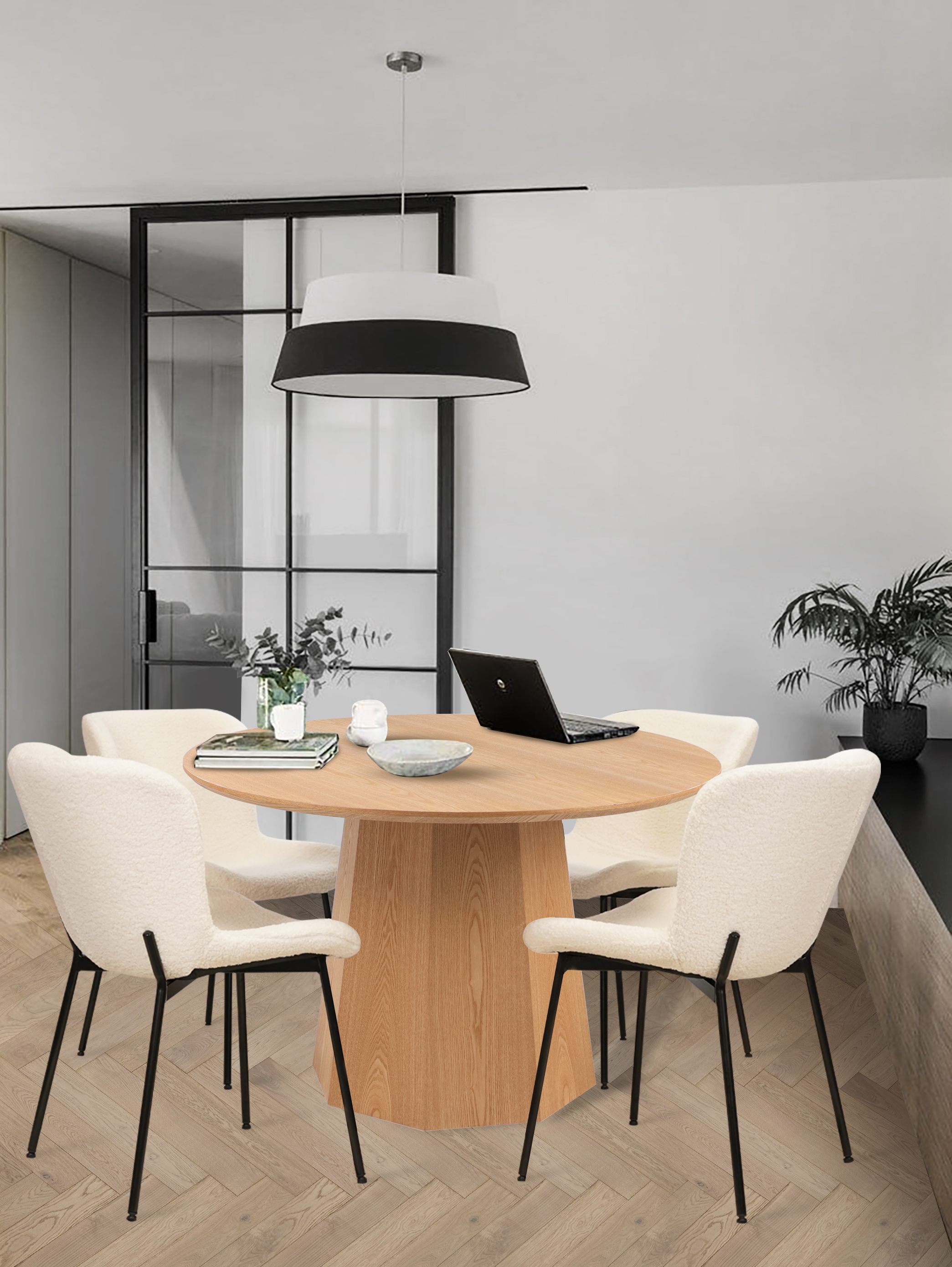 Ash Wood Round dining table with surface veneer clear painted MDF materials