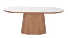 Stylish Rectangle Dining Table Combine Double top white ceramic and walnut veneer