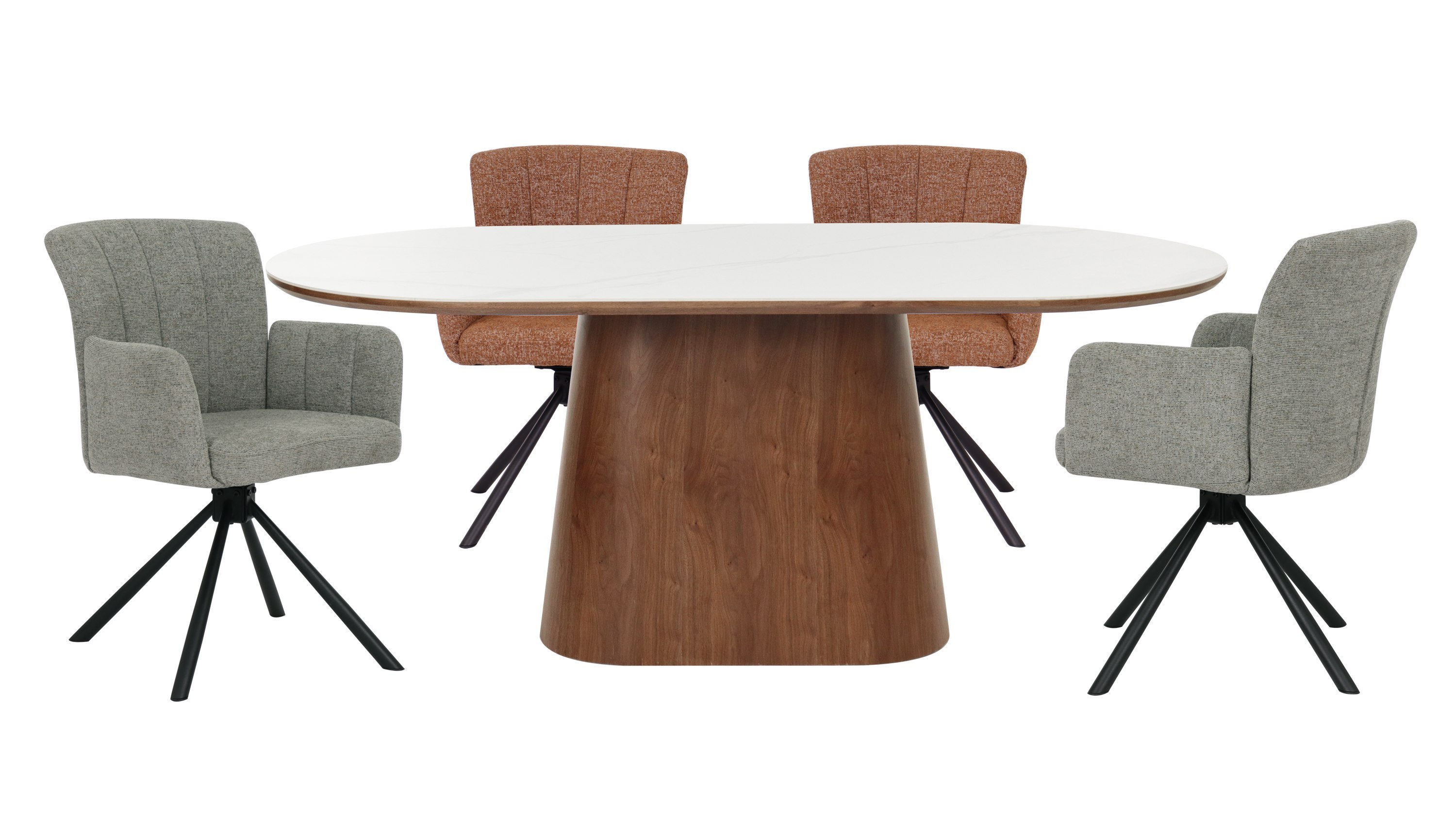 Stylish Rectangle Dining Table Combine Double top white ceramic and walnut veneer