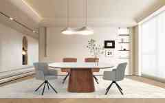 Stylish Rectangle Dining Table Combine Double top white ceramic and walnut veneer