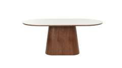 Stylish Rectangle Dining Table Combine Double top white ceramic and walnut veneer