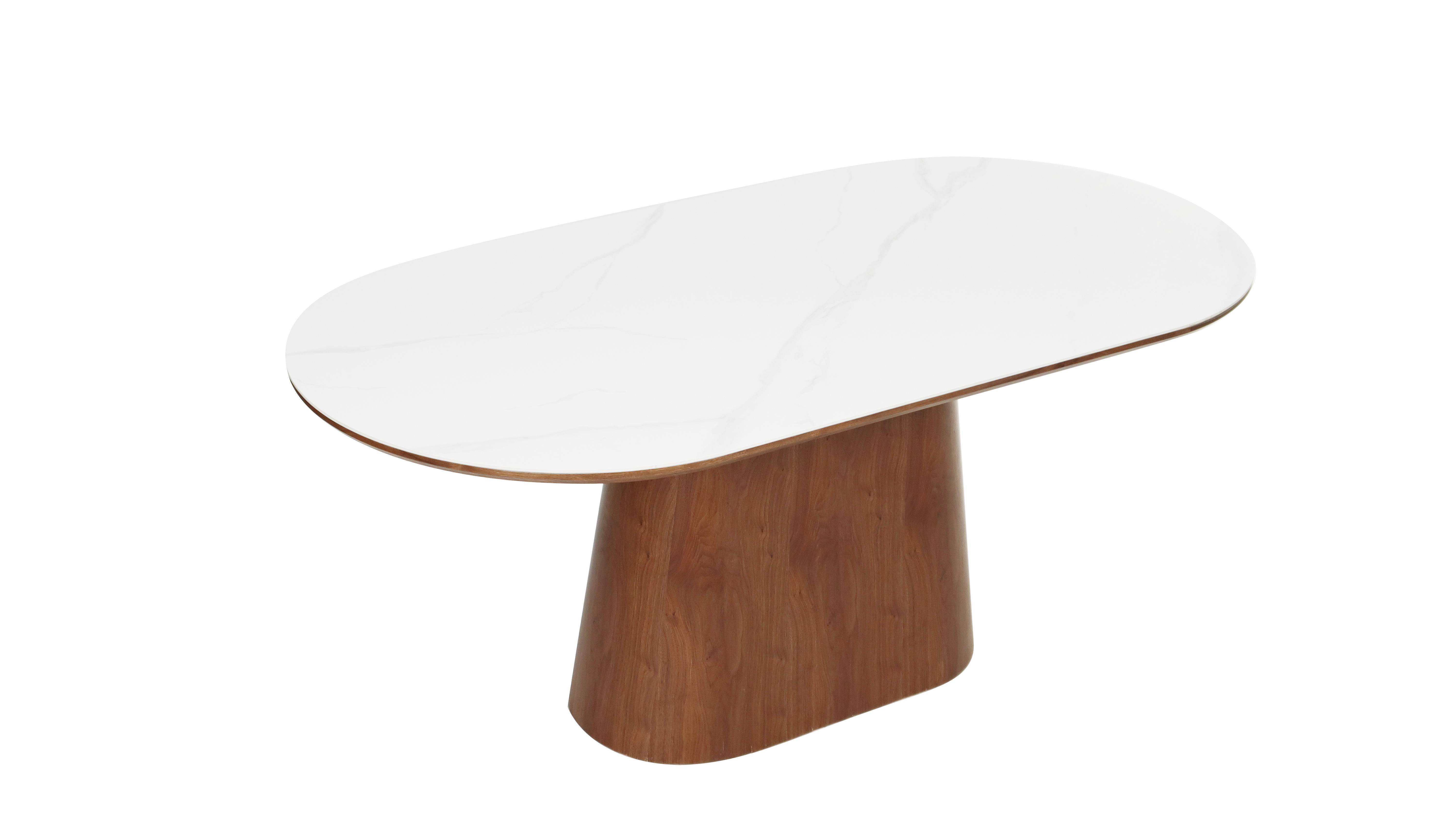 Stylish Rectangle Dining Table Combine Double top white ceramic and walnut veneer