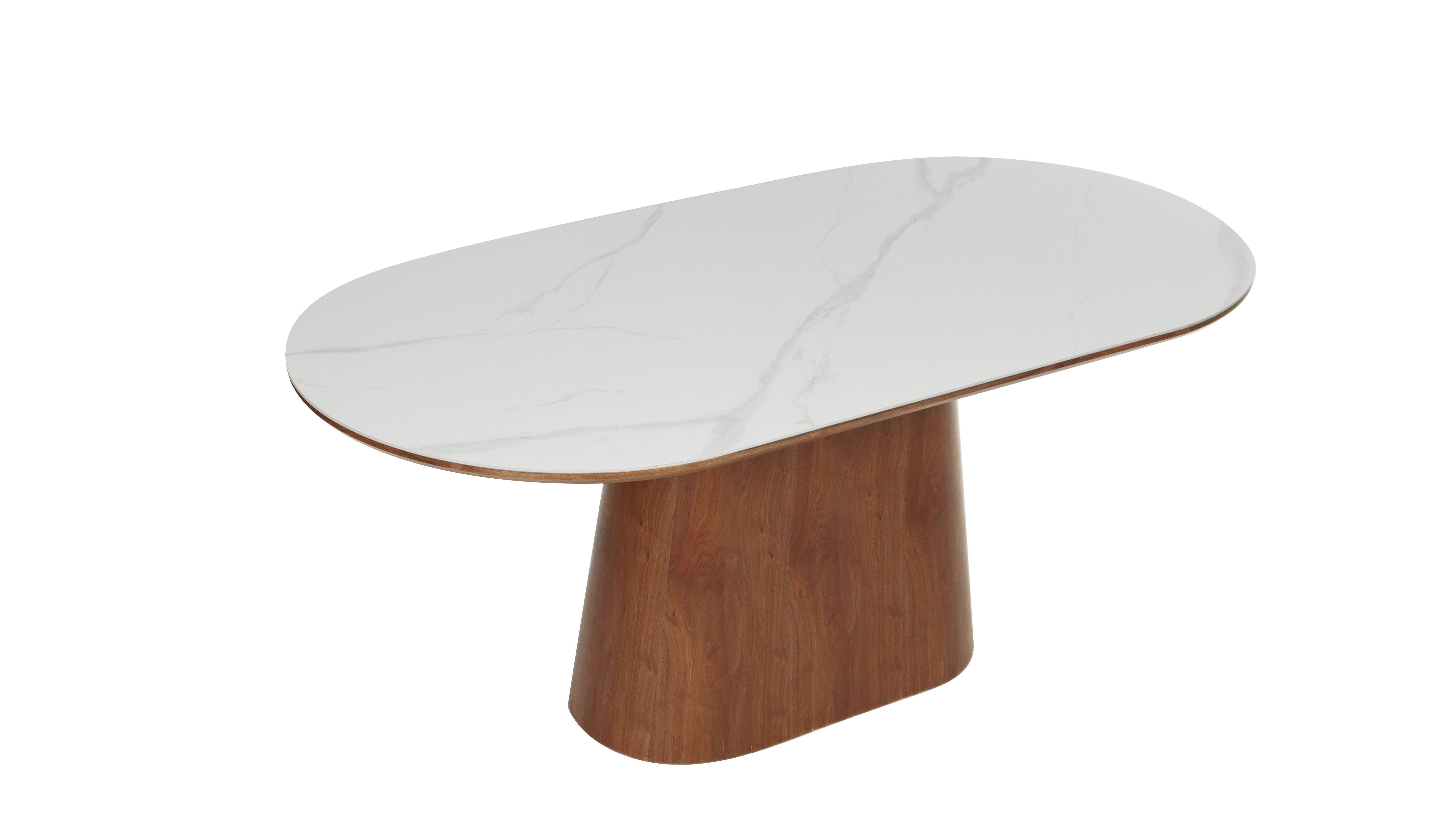 Stylish Rectangle Dining Table Combine Double top white ceramic and walnut veneer