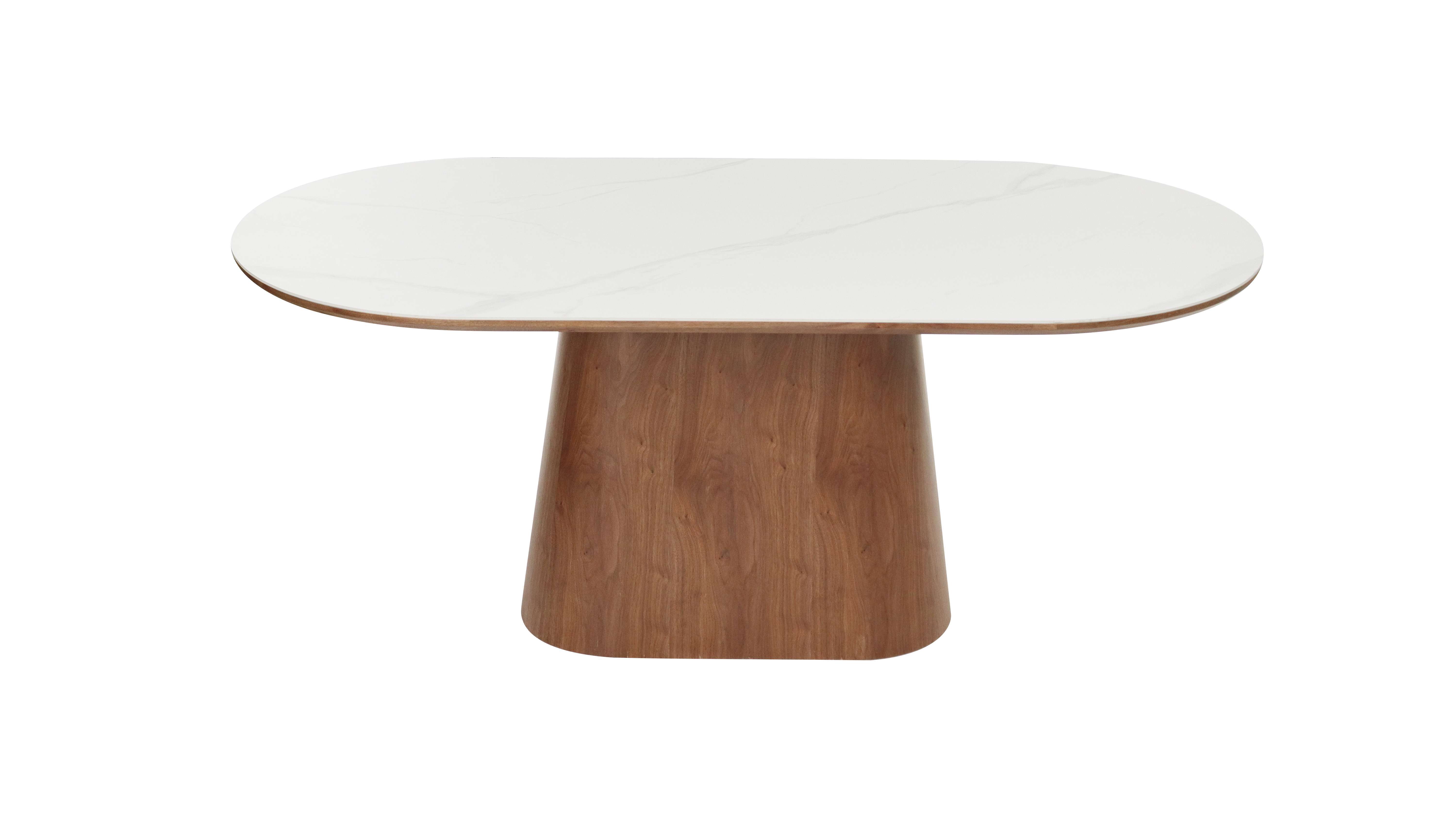 Stylish Rectangle Dining Table Combine Double top white ceramic and walnut veneer