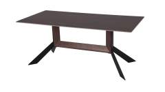 Novel Dining Table with Deep Gray ceramic top and walnut color metal legs