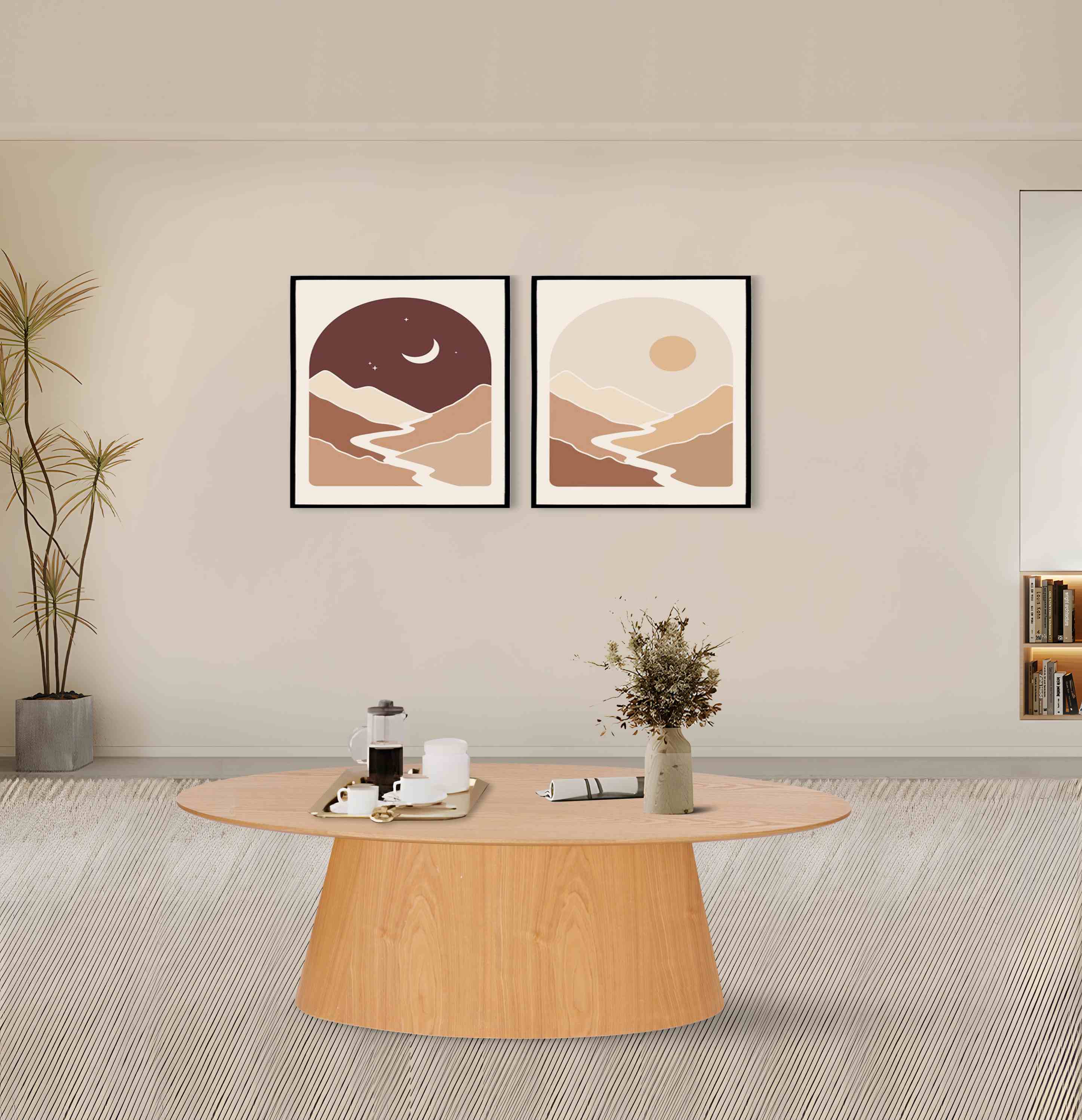 Oval walnut color coffee table