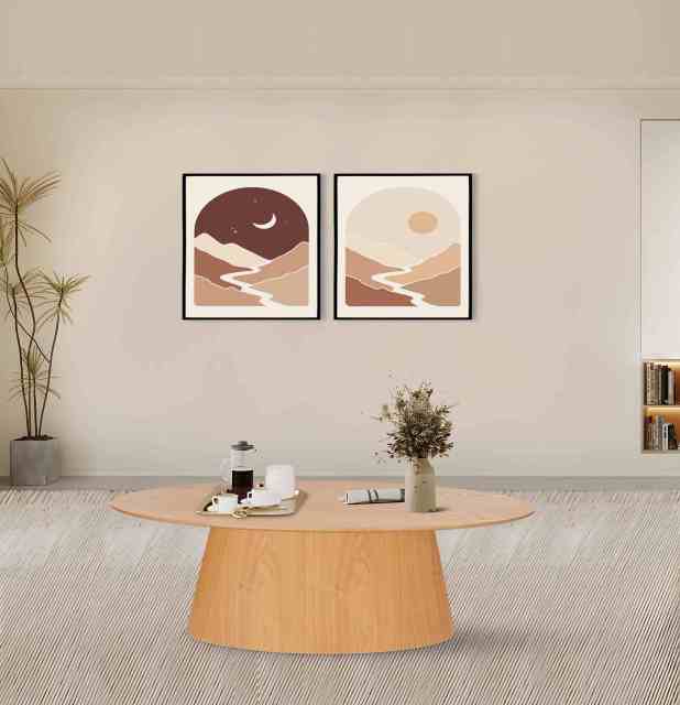 Oval walnut color coffee table