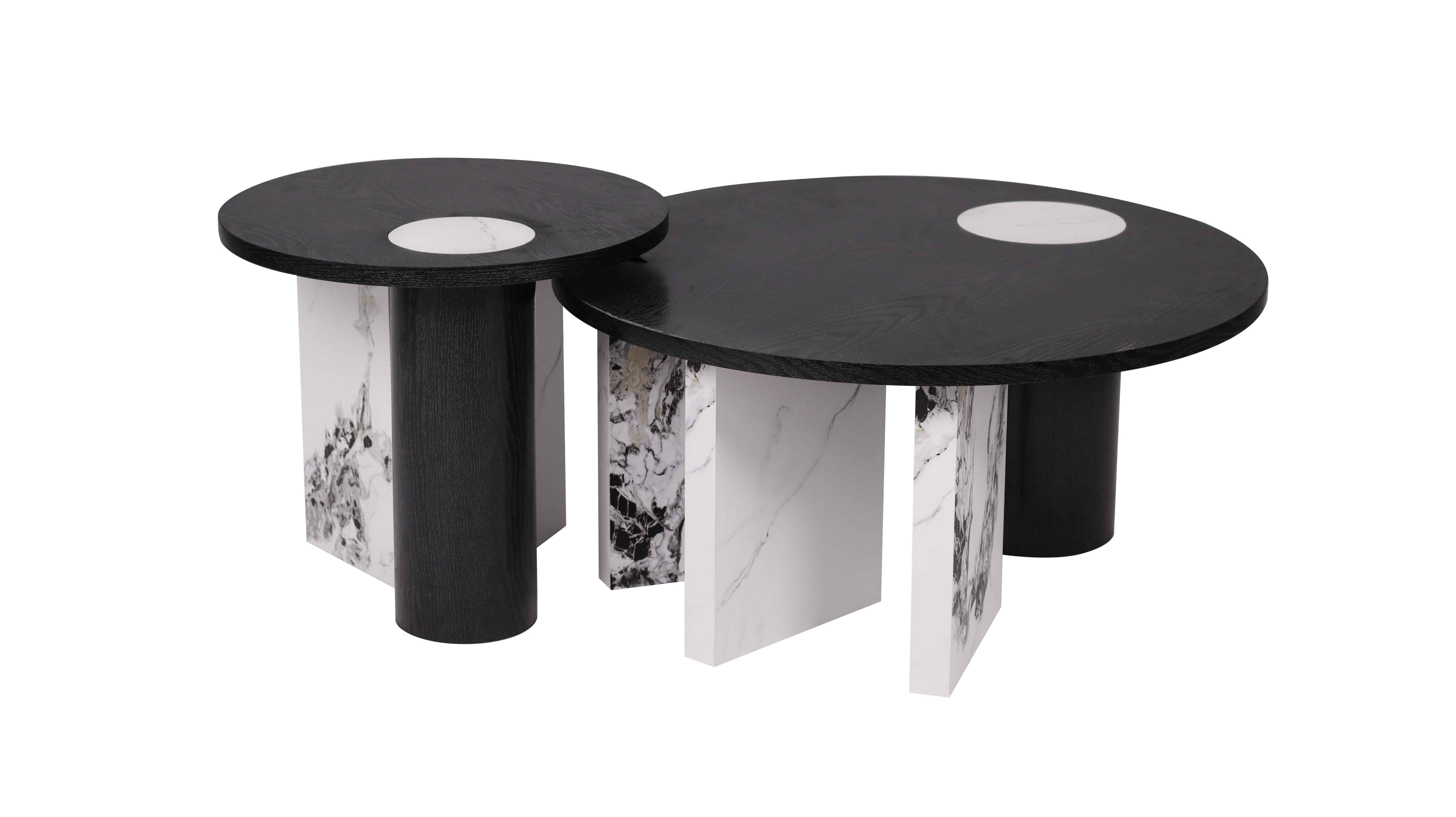 Black White Stylish Coffee table Set paper veneer MDF