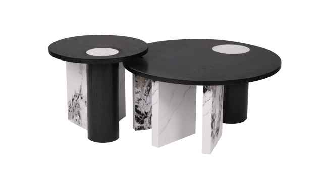 Black White Stylish Coffee table Set paper veneer MDF