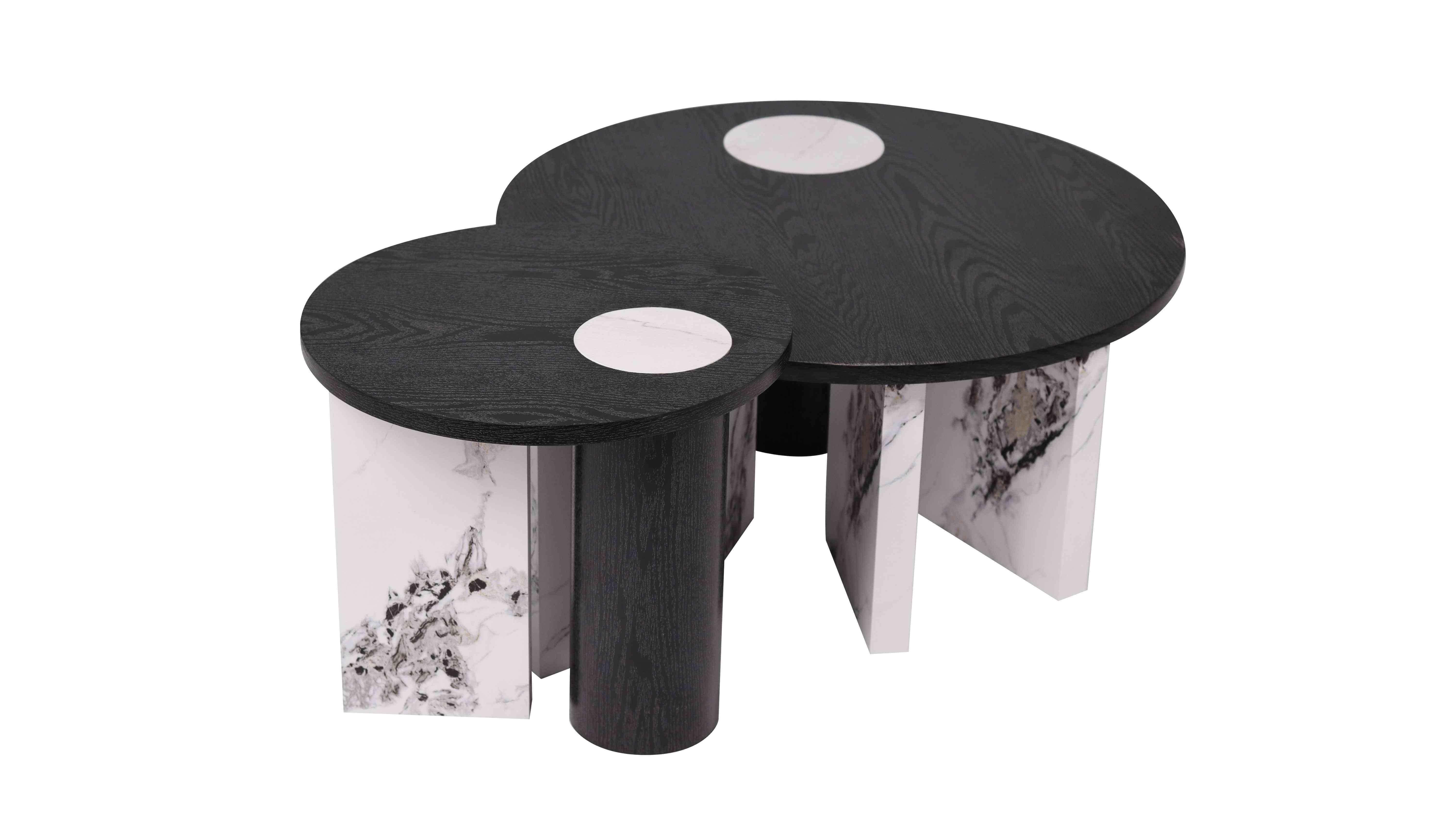 Black White Stylish Coffee table Set paper veneer MDF