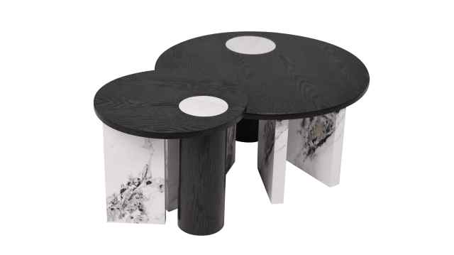 Black White Stylish Coffee table Set paper veneer MDF