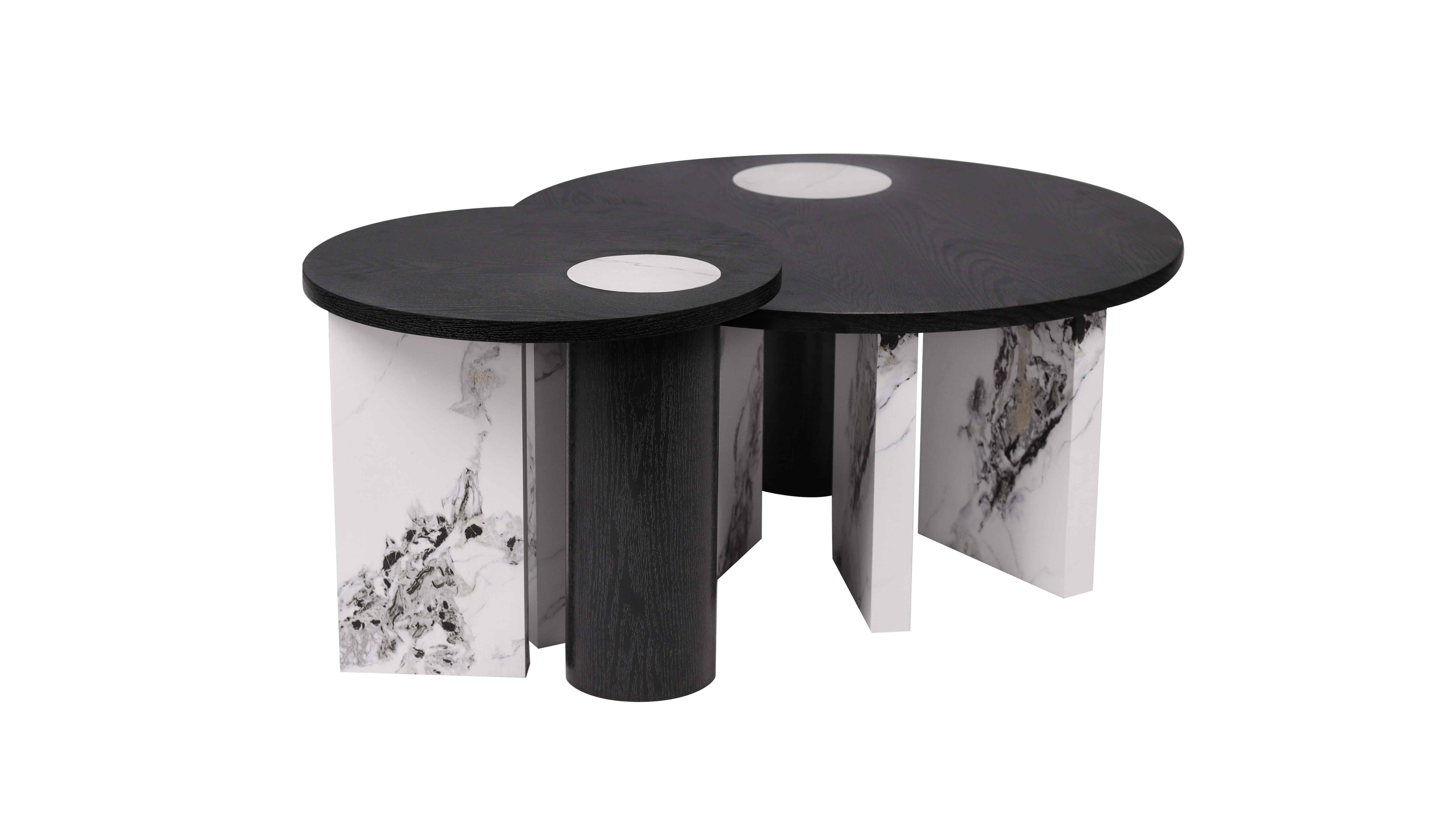 Black White Stylish Coffee table Set paper veneer MDF
