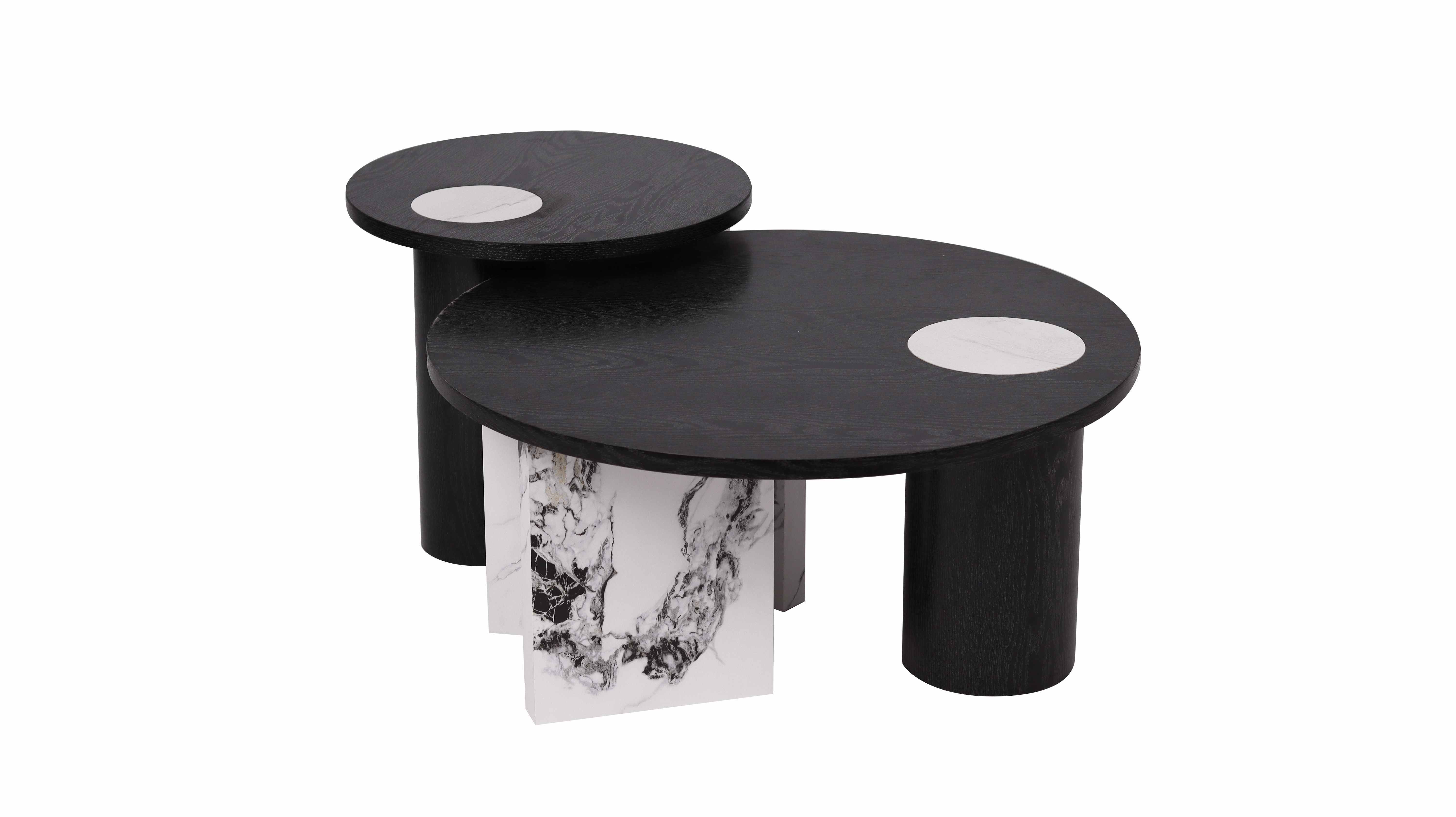 Black White Stylish Coffee table Set paper veneer MDF