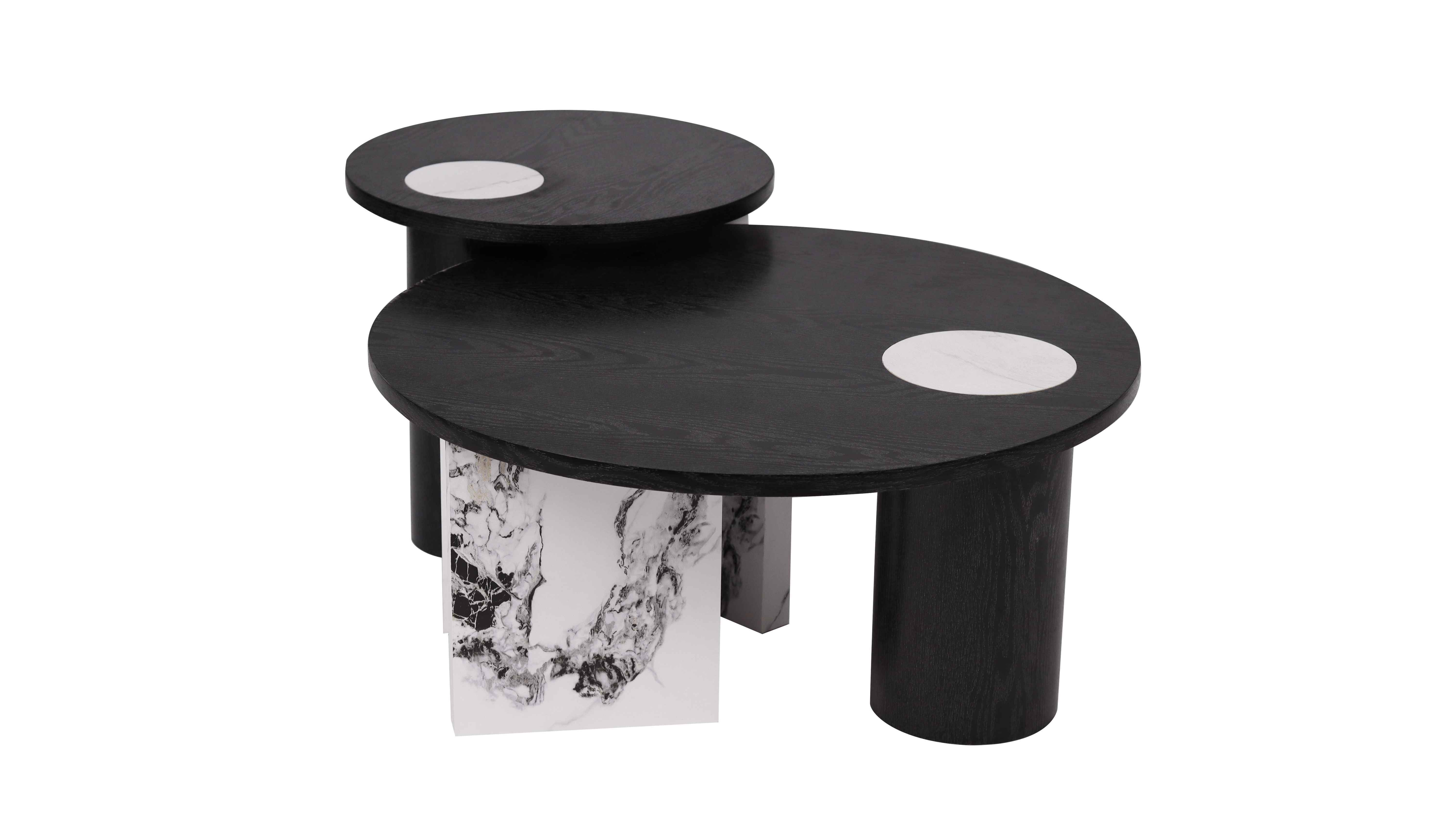 Black White Stylish Coffee table Set paper veneer MDF