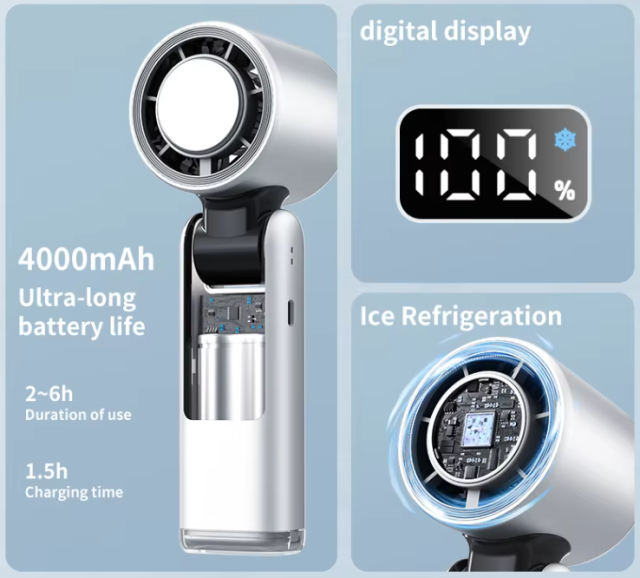 Handheld fan with ice pack