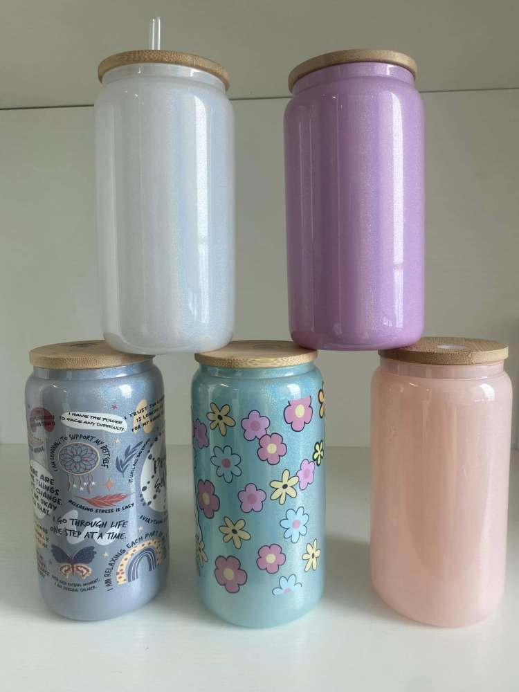 US 16oz shimmer glass cans with bamboo lid for sublimation
