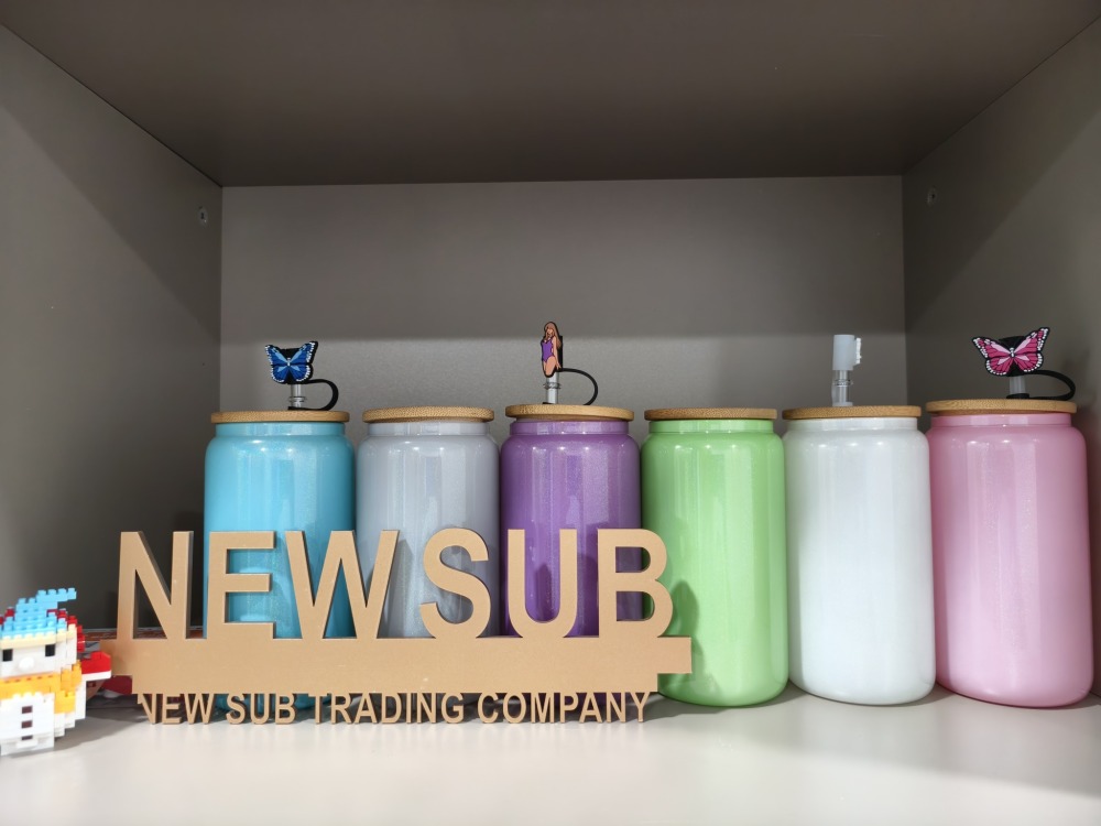 US 16oz shimmer glass cans with bamboo lid for sublimation