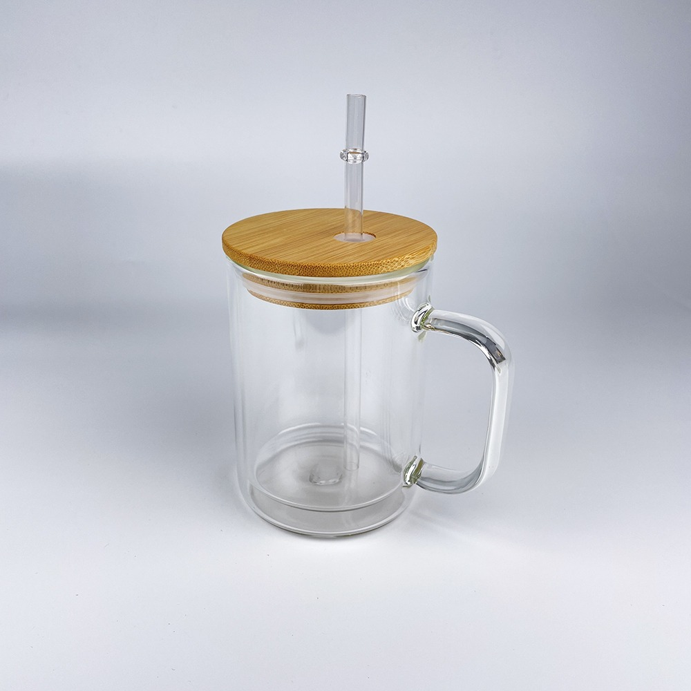 15oz Sublimation Double Wall Glass with Handle 25pcs