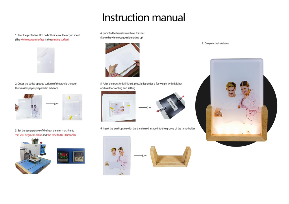 Sublimation Acrylic Light USB Charging 8inch