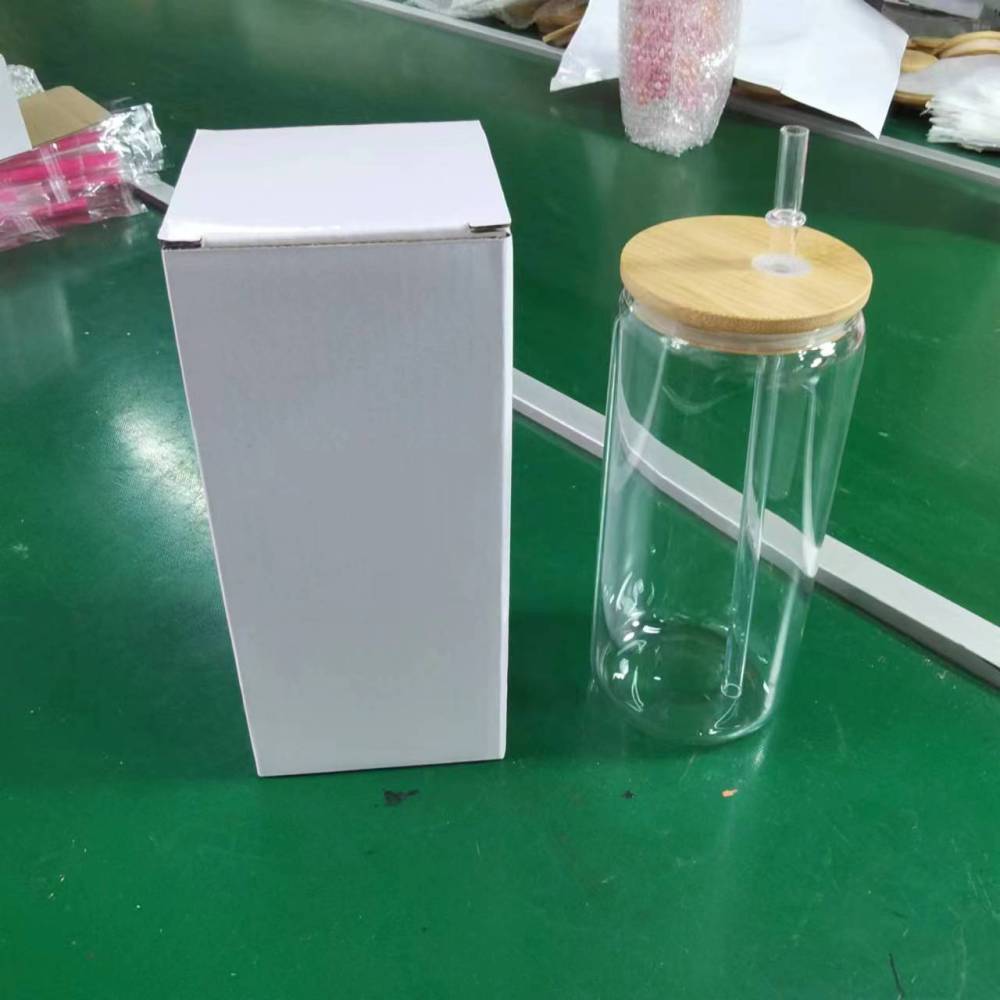 Hot Selling 16oz Glass cans with bamboo lid and plastic straw