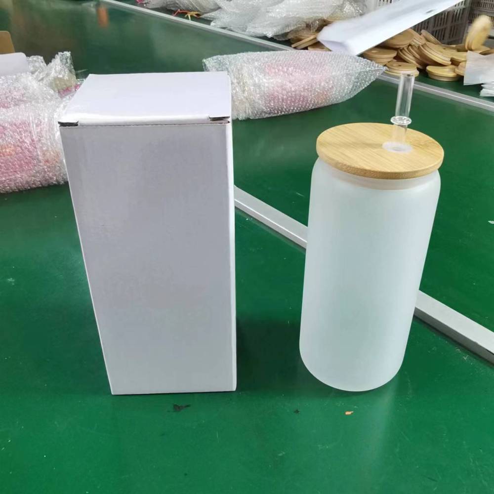 Hot Selling 16oz Glass cans with bamboo lid and plastic straw