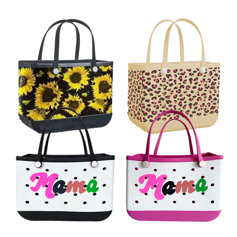 Large 18.5inch Non Sublimation Beach Bag 4pcs Already Mixed Like the Pictures Shows Sunflower/Leopard/MaMa white/ black US Warehouse around 26th Ship out
