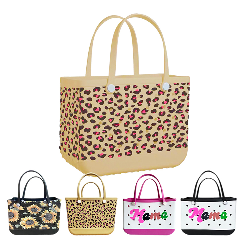 Large 18.5inch Non Sublimation Beach Bag 4pcs Already Mixed Like the Pictures Shows Sunflower/Leopard/MaMa white/ black US Warehouse around 26th Ship out