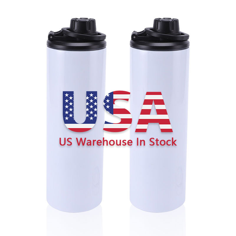 US warehouse 20oz sublimation sports water bottle with two lids 25pcs/case