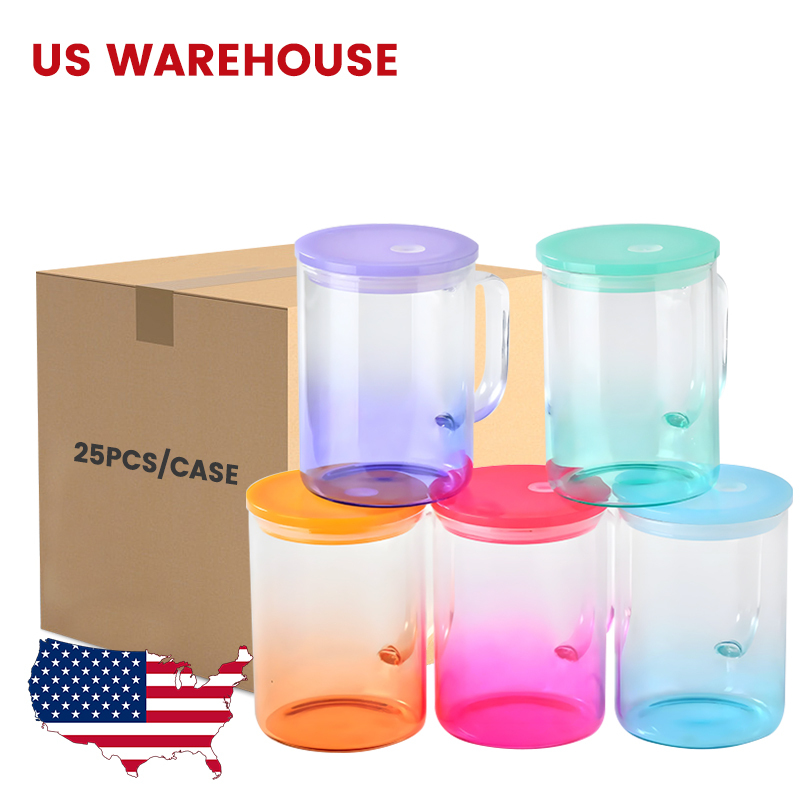 US warehouse 17oz sublimation glass mug mixed color 25pcs/case