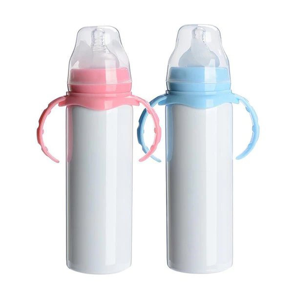 China warehouse 8oz  sublimation baby bottle pink and blue mixed, 25pcs/case