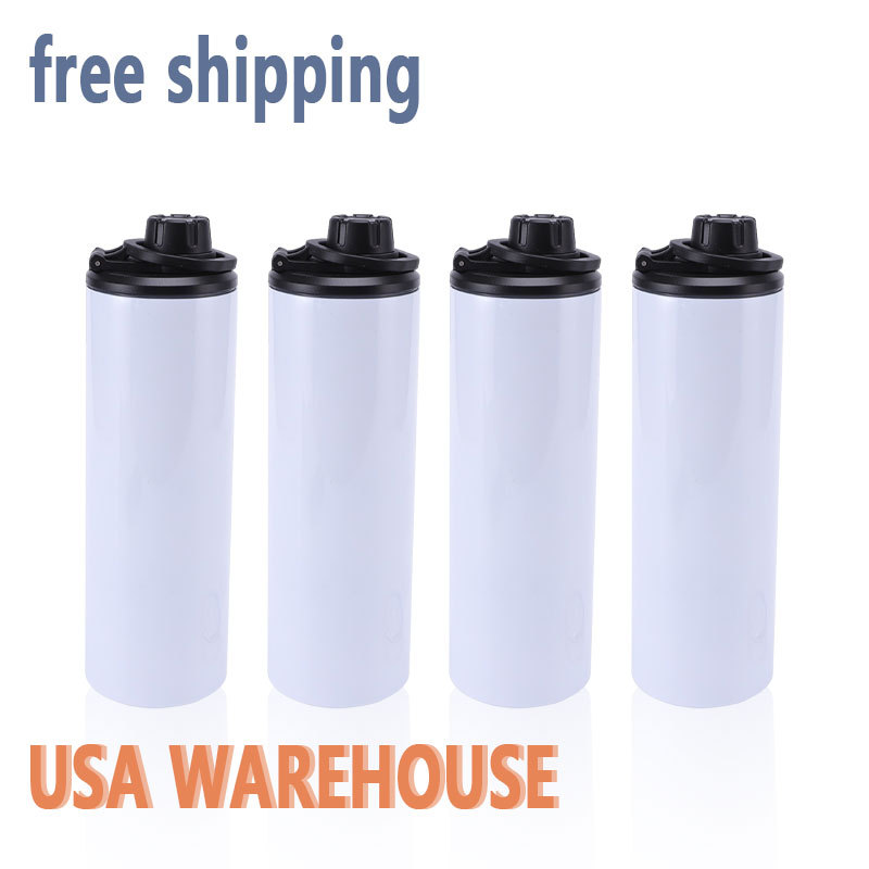 US warehouse 20oz sublimation sports water bottle with two lids 25pcs/case