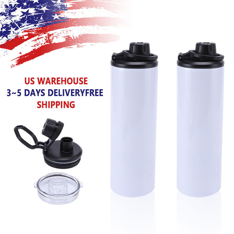 US warehouse 20oz sublimation sports water bottle with two lids 25pcs/case