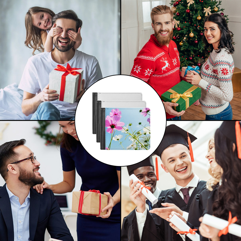 US warehouse 4 pieces sublimation blank men's short PU leather wallets, family commemorative wallets, Father's Day Gift wallets, Christmas and other holiday gift wallets
