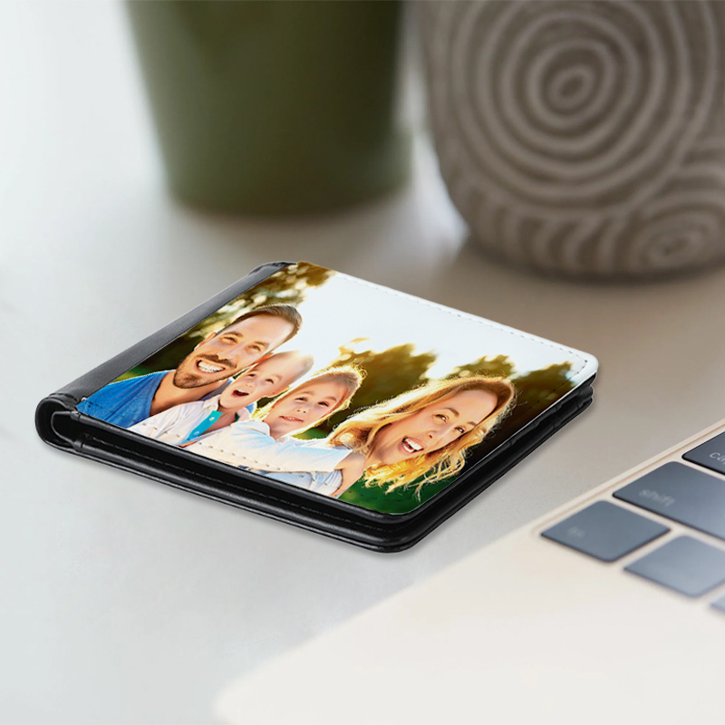 US warehouse 4 pieces sublimation blank men's short PU leather wallets, family commemorative wallets, Father's Day Gift wallets, Christmas and other holiday gift wallets