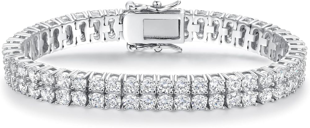 2 Rows Tennis Bracelets for Women Men - 18K Yellow Gold Plated 3mm Round Cut Cubic Zirconia Classic Tennis Bracelet, Size 6.5-8.5 Inch