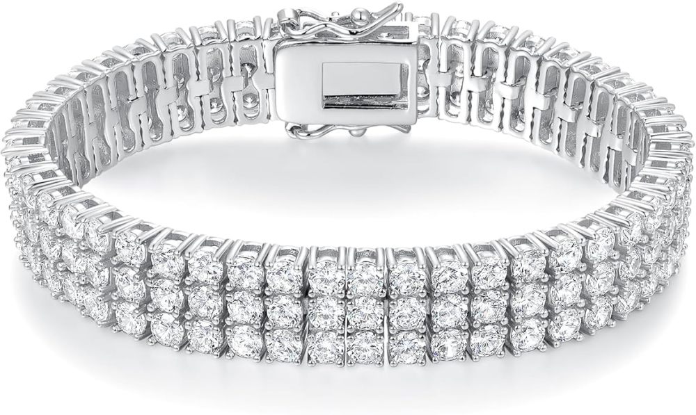 2 Rows Tennis Bracelets for Women Men - 18K Yellow Gold Plated 3mm Round Cut Cubic Zirconia Classic Tennis Bracelet, Size 6.5-8.5 Inch