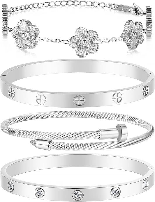 Gold Bracelets for Women Stackable Bangles Love & Friendship Stainless Steel Jewelry Valentines Day Gifts for Her