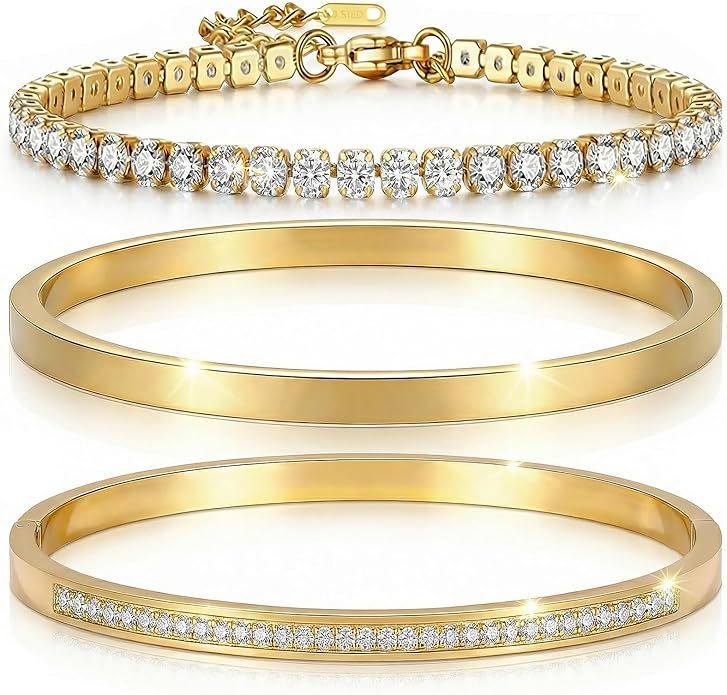 Gold Bracelets for Women Stackable Bangles Love & Friendship Stainless Steel Jewelry Valentines Day Gifts for Her