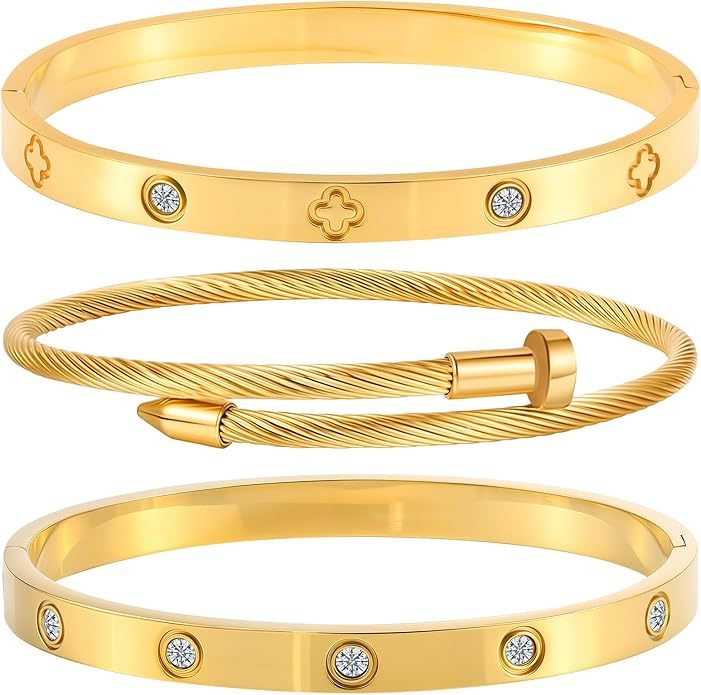 Gold Bracelets for Women Stackable Bangles Love & Friendship Stainless Steel Jewelry Valentines Day Gifts for Her