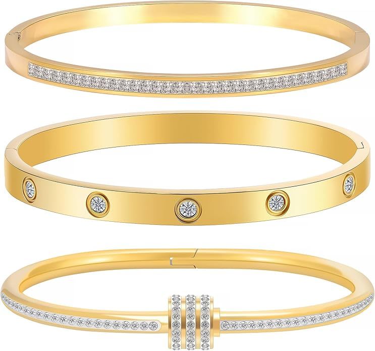Gold Bracelets for Women Stackable Bangles Love & Friendship Stainless Steel Jewelry Valentines Day Gifts for Her