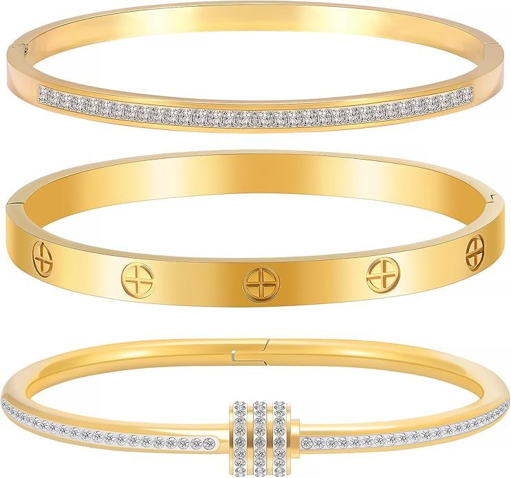 Gold Bracelets for Women Stackable Bangles Love & Friendship Stainless Steel Jewelry Valentines Day Gifts for Her