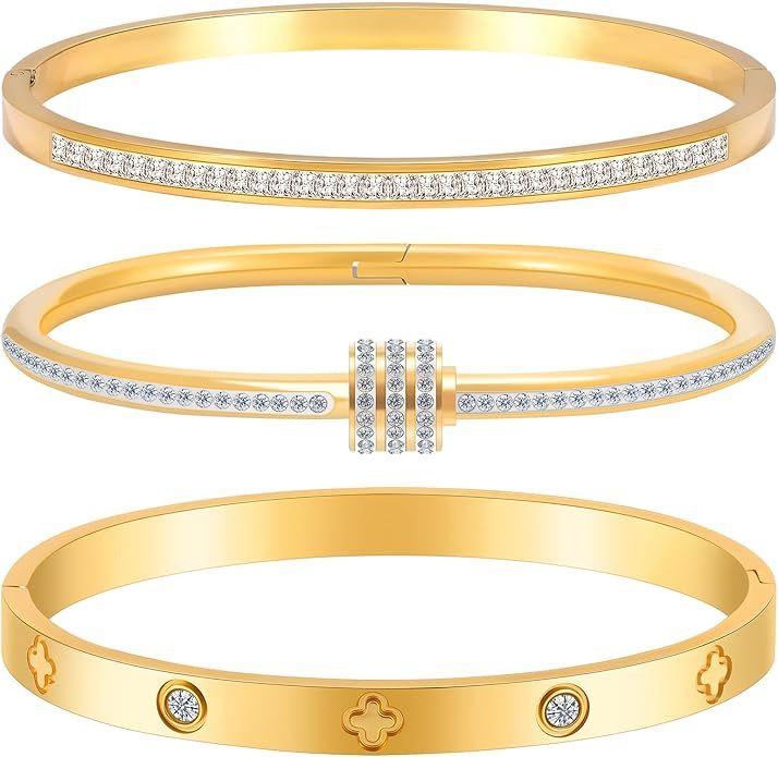 Gold Bracelets for Women Stackable Bangles Love & Friendship Stainless Steel Jewelry Valentines Day Gifts for Her