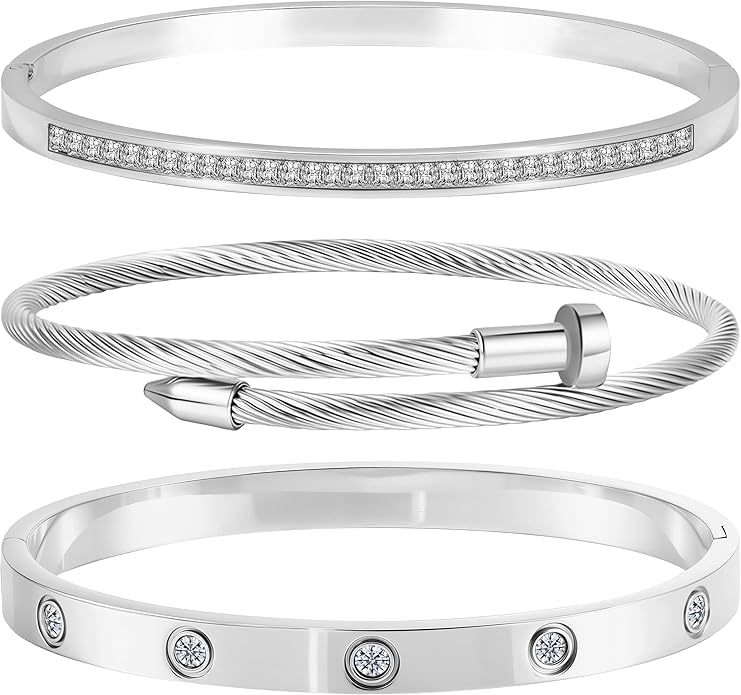 Gold Bracelets for Women Stackable Bangles Love & Friendship Stainless Steel Jewelry Valentines Day Gifts for Her