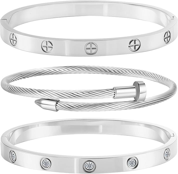 Gold Bracelets for Women Stackable Bangles Love & Friendship Stainless Steel Jewelry Valentines Day Gifts for Her