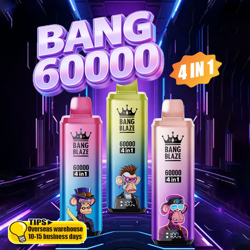 Overseas warehouse 10-15 days.Bang Blaze 60K 4-in-1 Disposable Vape | 4 Flavors in 1 | 60,000 Puffs | 60ml E-liquid | Smart Display | Type-C Charging