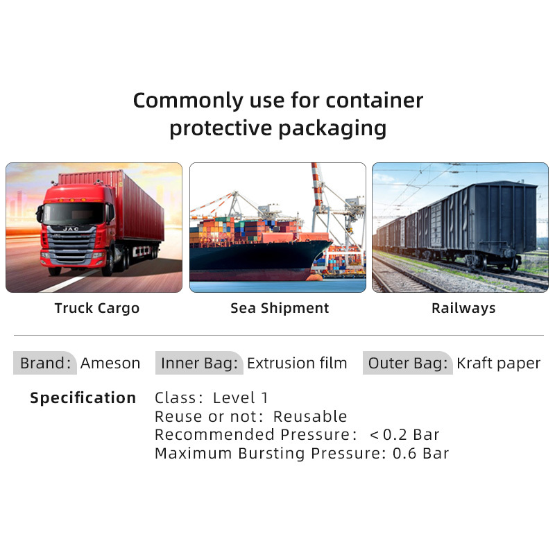 Ameson Kraft Paper Dunnage Bags used for protective container packaging on trucks, ships, trains, and railways.