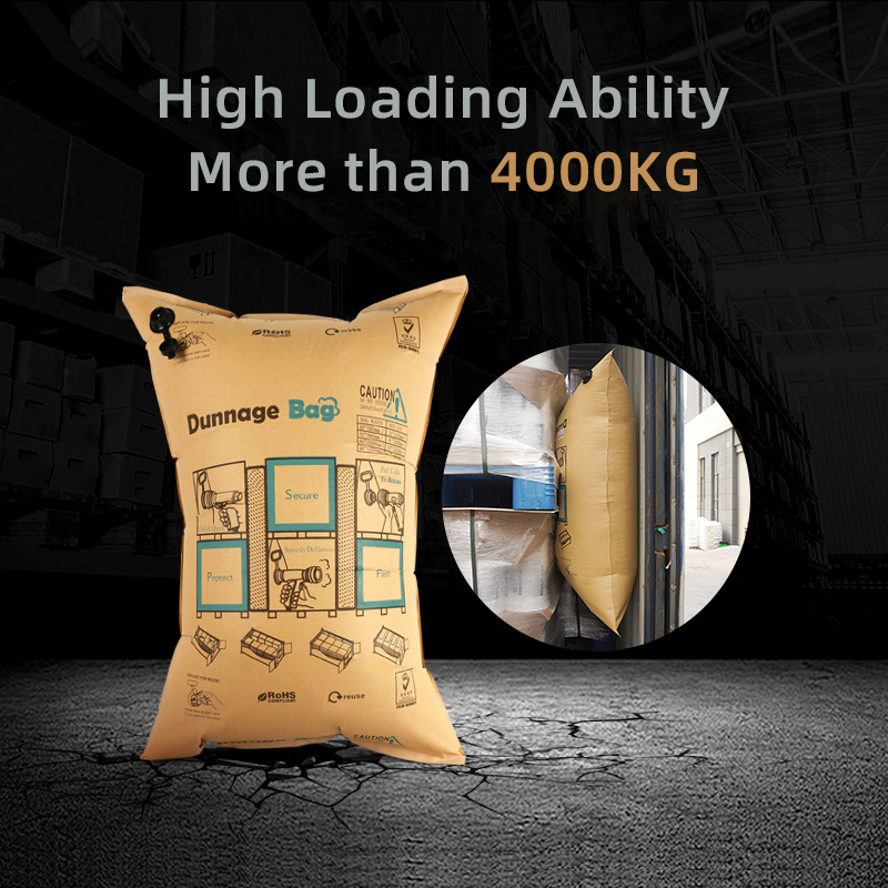 Ameson Kraft Paper dunnage bags' high loading capacity, over 4000kg, shown in a container.